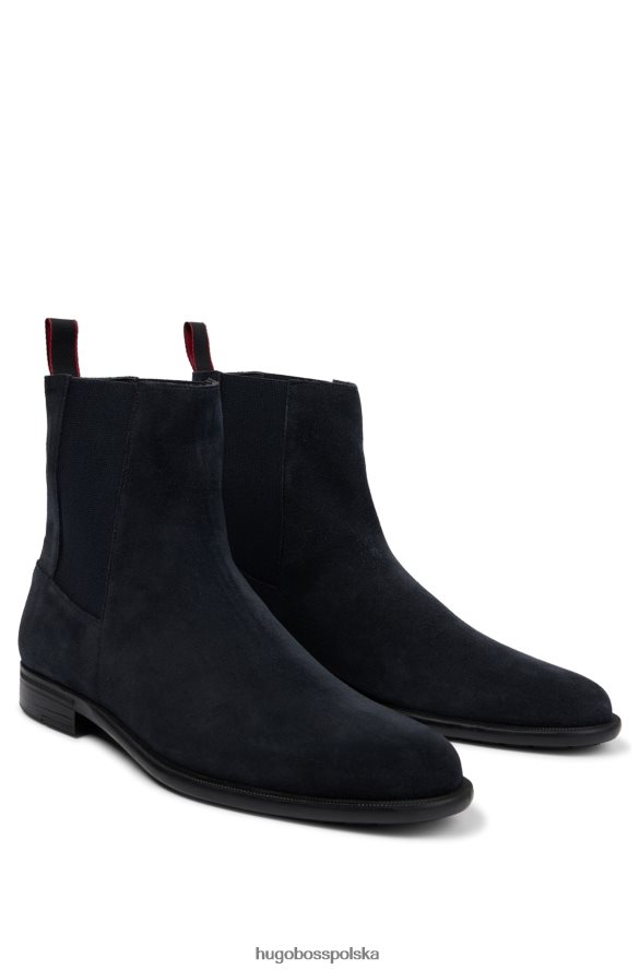 Hugo Boss Zamszowe buty chelsea hugo z gumową podeszwą zewnętrzną i ciemnoniebieskimi detalami z logo ciemny niebieski R0X0H64779