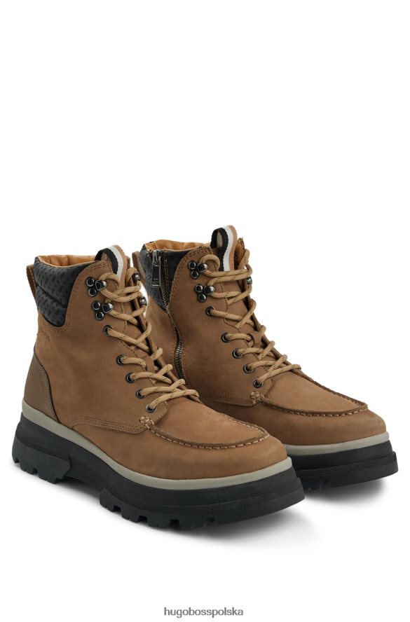 Hugo Boss brązowe buty hugo ze skóry nubukowej z wykończeniem z monogramem brązowy R0X0H64858