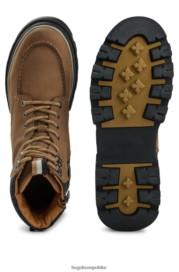 Hugo Boss brązowe buty hugo ze skóry nubukowej z wykończeniem z monogramem brązowy R0X0H64858