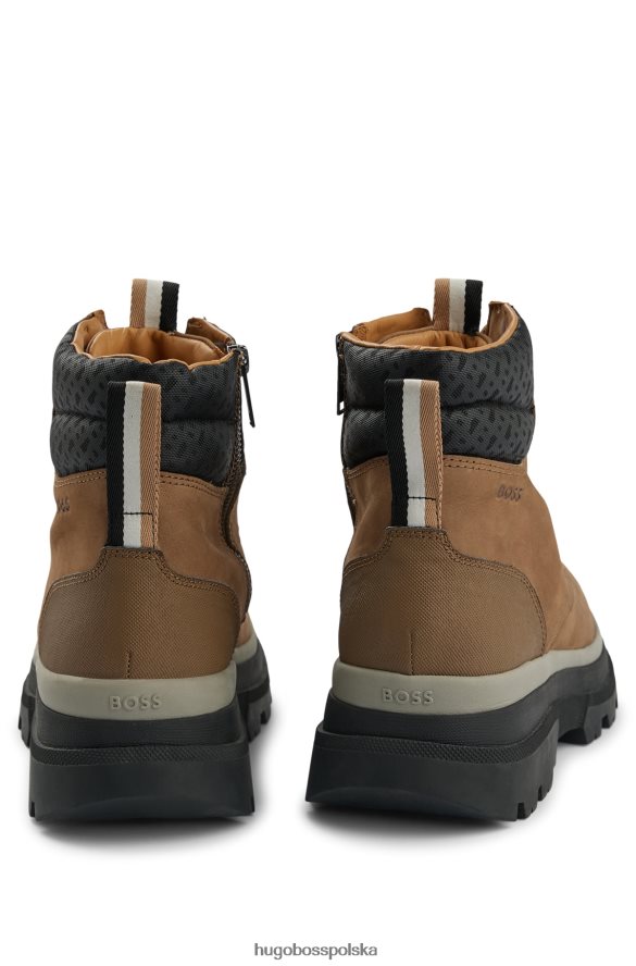 Hugo Boss brązowe buty hugo ze skóry nubukowej z wykończeniem z monogramem brązowy R0X0H64858