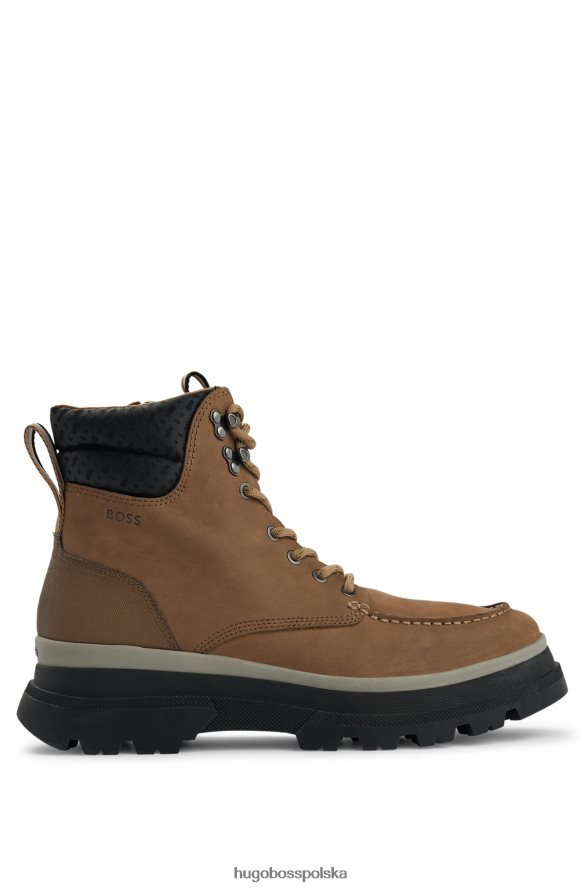 Hugo Boss brązowe buty hugo ze skóry nubukowej z wykończeniem z monogramem brązowy R0X0H64858
