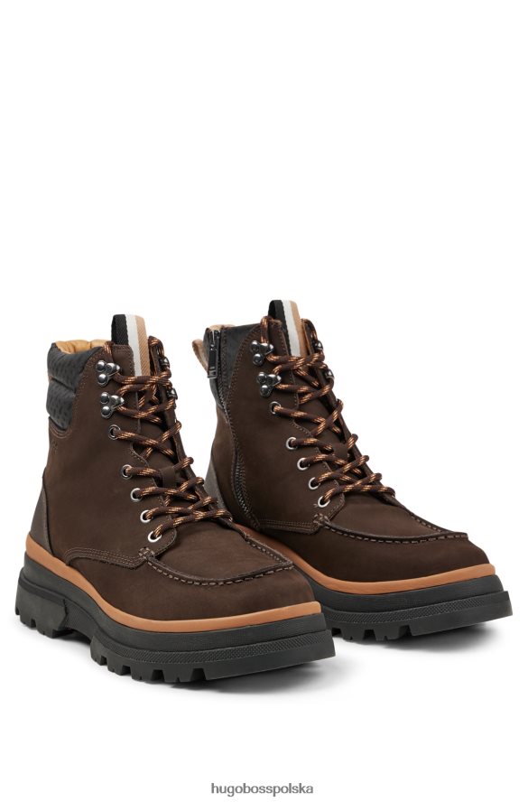 Hugo Boss ciemnobrązowe buty hugo ze skóry nubukowej z wykończeniem z monogramem ciemny brąz R0X0H64859