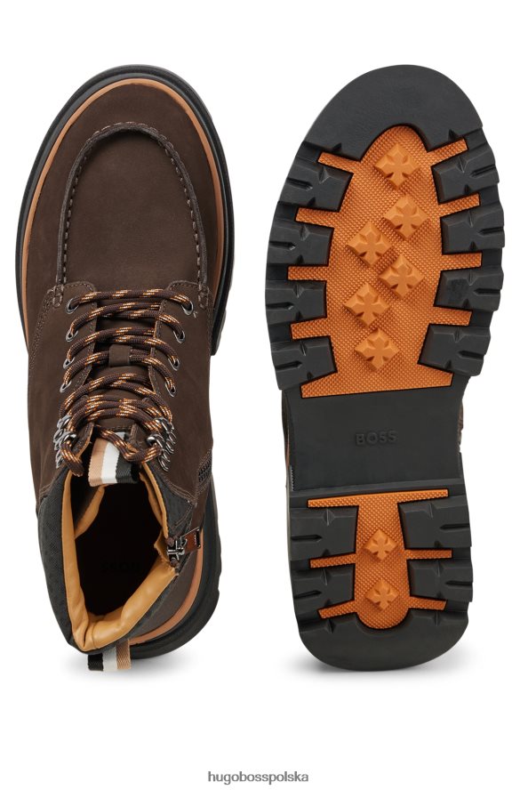 Hugo Boss ciemnobrązowe buty hugo ze skóry nubukowej z wykończeniem z monogramem ciemny brąz R0X0H64859