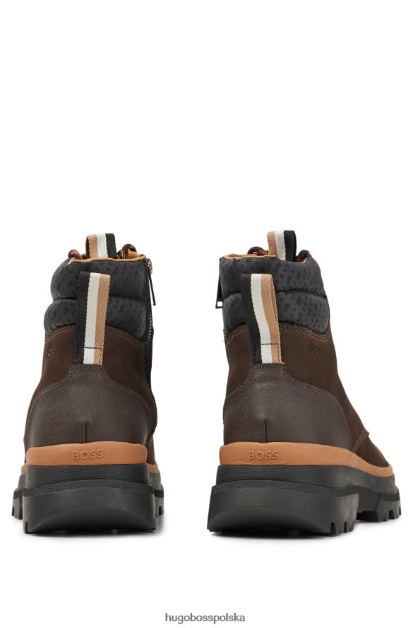 Hugo Boss ciemnobrązowe buty hugo ze skóry nubukowej z wykończeniem z monogramem ciemny brąz R0X0H64859