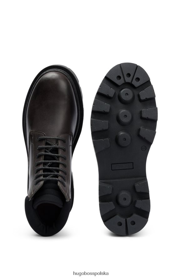 Hugo Boss ciemnobrązowe półbuty hugo z kołnierzykiem i podciąganą skórą ciemny brąz R0X0H64914