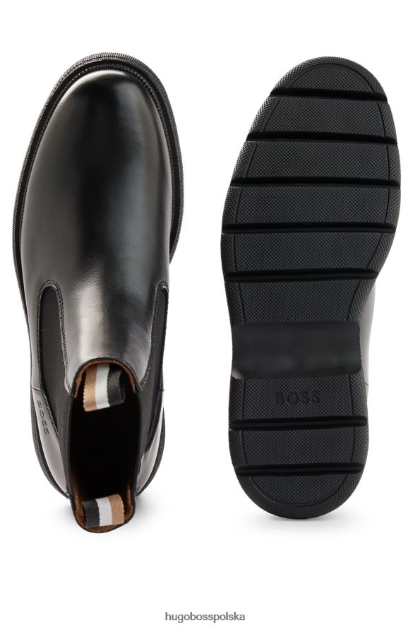 Hugo Boss czarne skórzane buty chelsea hugo z elastyczną wstawką z logo czarny R0X0H65044