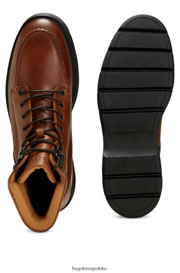 Hugo Boss hugo brązowe sznurowane buty z podciąganej skóry brązowy R0X0H65045