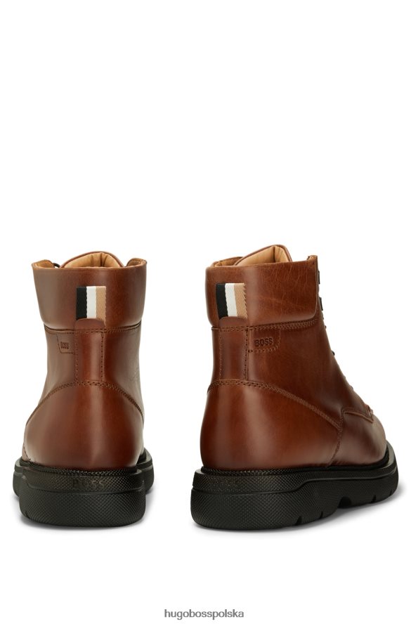 Hugo Boss hugo brązowe sznurowane buty z podciąganej skóry brązowy R0X0H65045