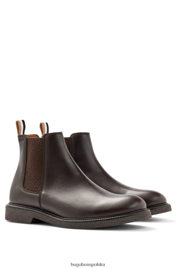 Hugo Boss skórzane buty chelsea z charakterystycznymi detalami w kolorze ciemnobrązowym hugo ciemny brąz R0X0H64811