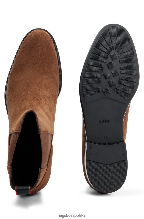 Hugo Boss zamszowe buty Chelsea z gumową podeszwą i logo w kolorze brązowym hugo brązowy R0X0H64780