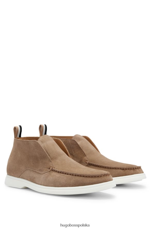 Hugo Boss zamszowe buty pustynne z logo emed i charakterystycznym paskiem brązowy R0X0H64984