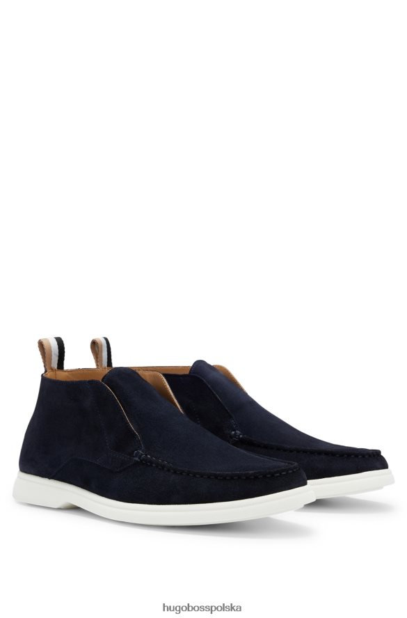 Hugo Boss zamszowe buty pustynne z logo emed i charakterystycznym paskiem ciemny niebieski R0X0H64983