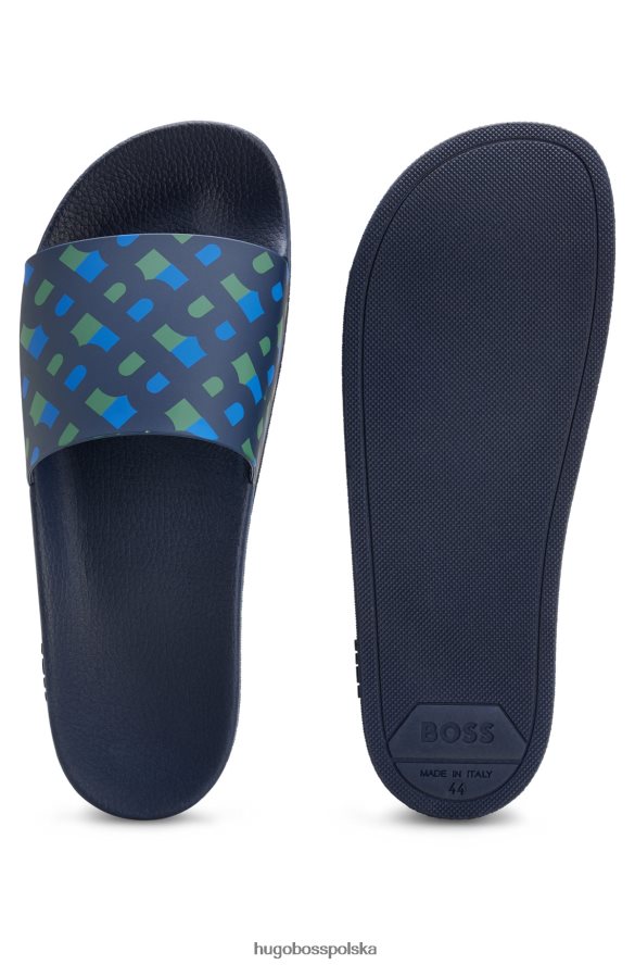 Hugo Boss ciemnoniebieskie klapki hugo z monogramem i wyprofilowaną wkładką ciemny niebieski R0X0H64995