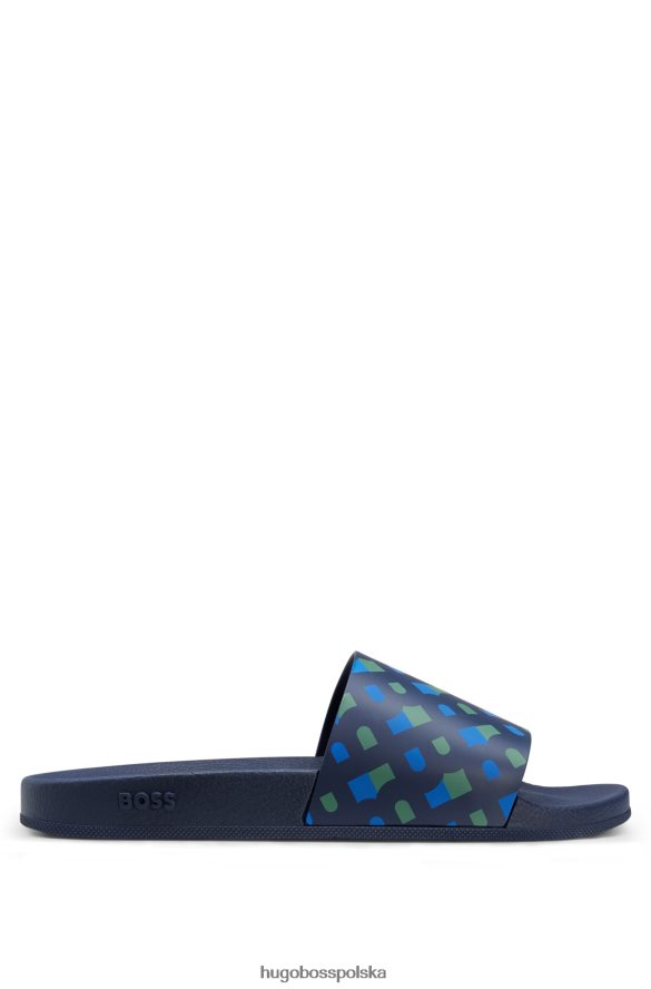 Hugo Boss ciemnoniebieskie klapki hugo z monogramem i wyprofilowaną wkładką ciemny niebieski R0X0H64995