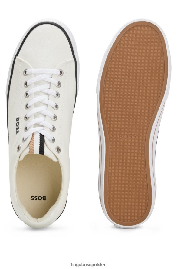 Hugo Boss Białe buty sportowe hugo z płótna bawełnianego z charakterystycznymi paskami biały R0X0H64695