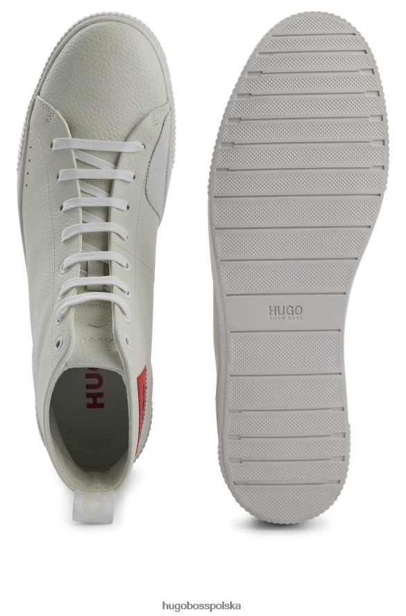 Hugo Boss Białe buty sportowe hugo ze skóry ziarnistej z czerwoną etykietą z logo biały R0X0H64760