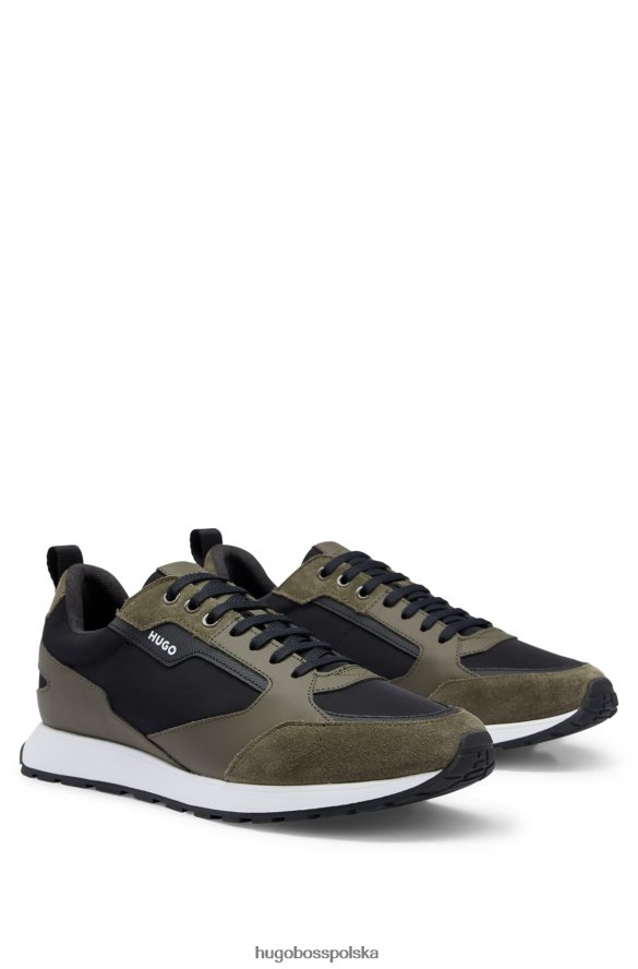 Hugo Boss Buty sportowe hugo inspirowane stylem retro z zamszu i siateczki w kolorze ciemnozielonym ciemnozielony R0X0H64709