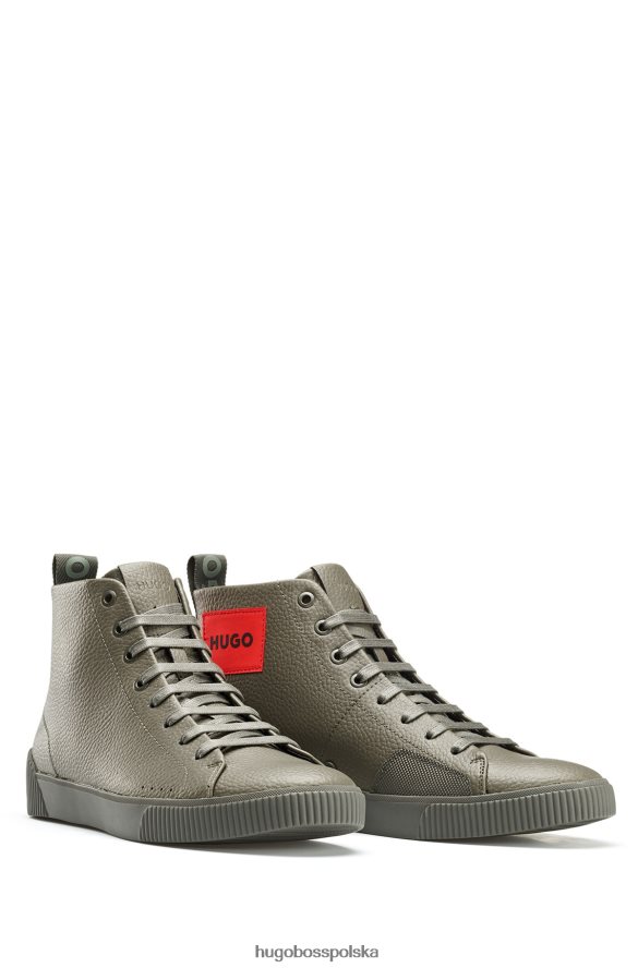 Hugo Boss Buty sportowe hugo khaki ze skóry ziarnistej z czerwoną metką z logo khaki R0X0H64759