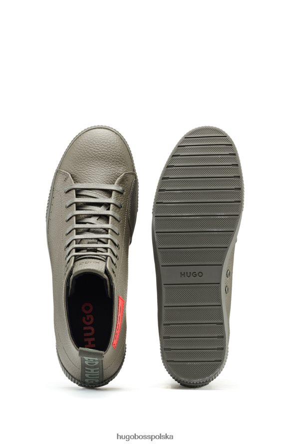 Hugo Boss Buty sportowe hugo khaki ze skóry ziarnistej z czerwoną metką z logo khaki R0X0H64759