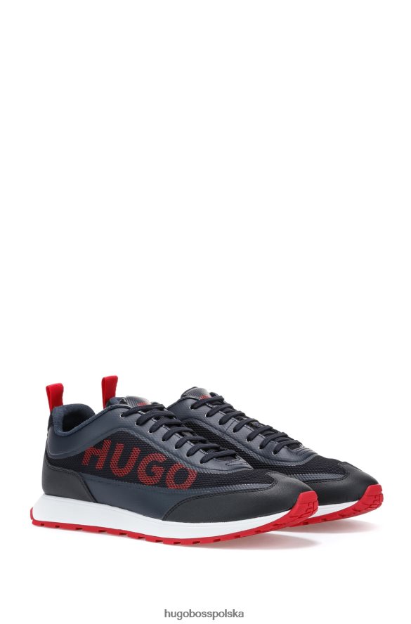Hugo Boss Buty sportowe z logo z otwartej siateczki i gumowanej sztucznej skóry hugo w kolorze ciemnoniebieskim ciemny niebieski R0X0H65008