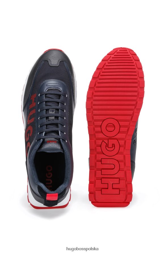 Hugo Boss Buty sportowe z logo z otwartej siateczki i gumowanej sztucznej skóry hugo w kolorze ciemnoniebieskim ciemny niebieski R0X0H65008