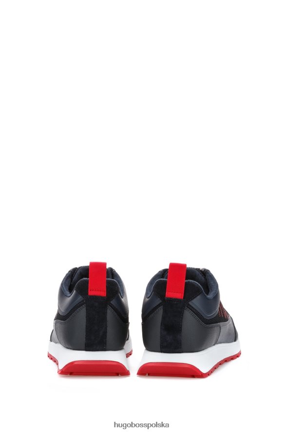 Hugo Boss Buty sportowe z logo z otwartej siateczki i gumowanej sztucznej skóry hugo w kolorze ciemnoniebieskim ciemny niebieski R0X0H65008