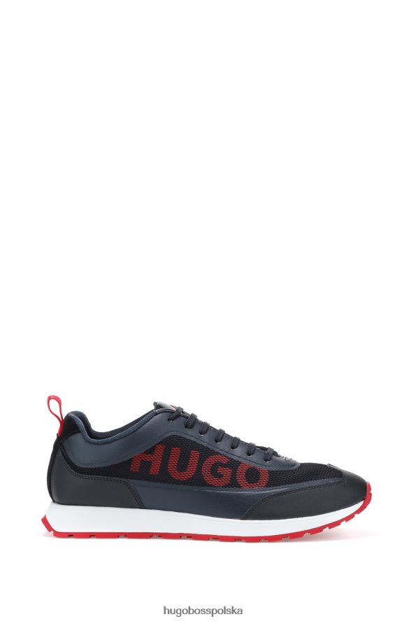 Hugo Boss Buty sportowe z logo z otwartej siateczki i gumowanej sztucznej skóry hugo w kolorze ciemnoniebieskim ciemny niebieski R0X0H65008