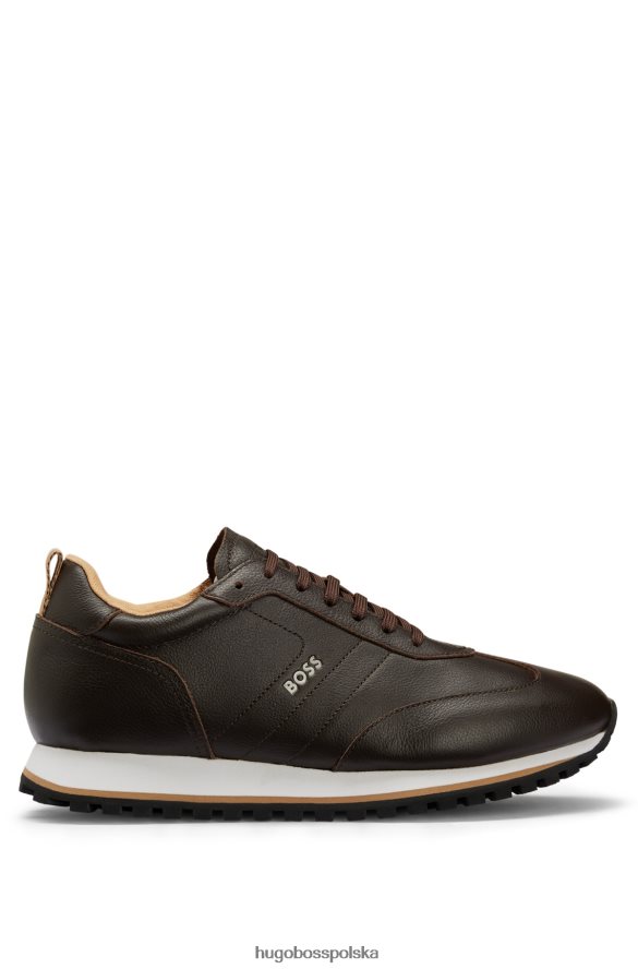 Hugo Boss Ciemnobrązowe buty sportowe Hugo z tłoczonej skóry z kontrastowym logo i podeszwą zewnętrzną z pianki EVA ciemny brąz R0X0H64744