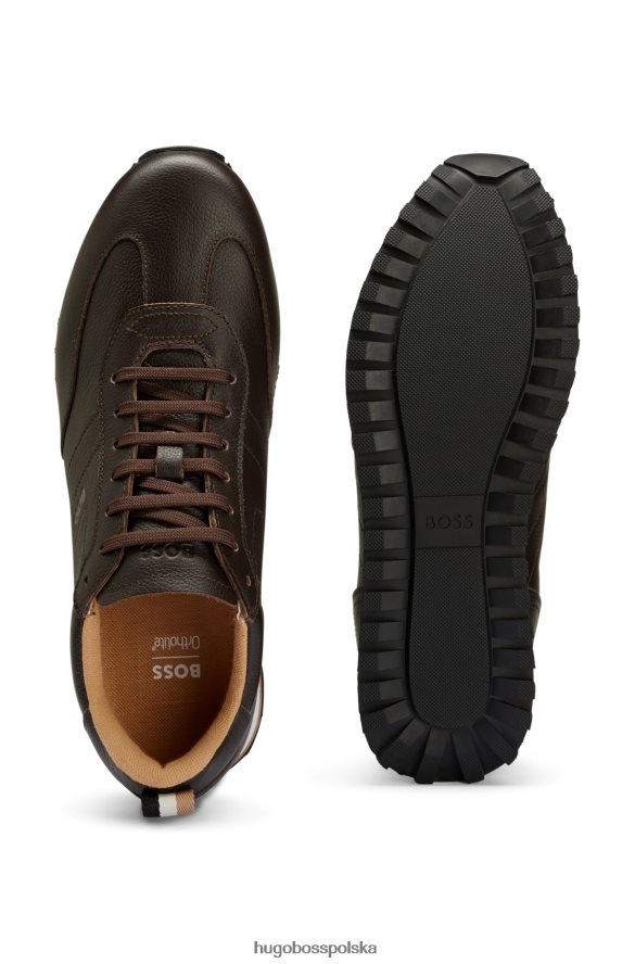 Hugo Boss Ciemnobrązowe buty sportowe Hugo z tłoczonej skóry z kontrastowym logo i podeszwą zewnętrzną z pianki EVA ciemny brąz R0X0H64744