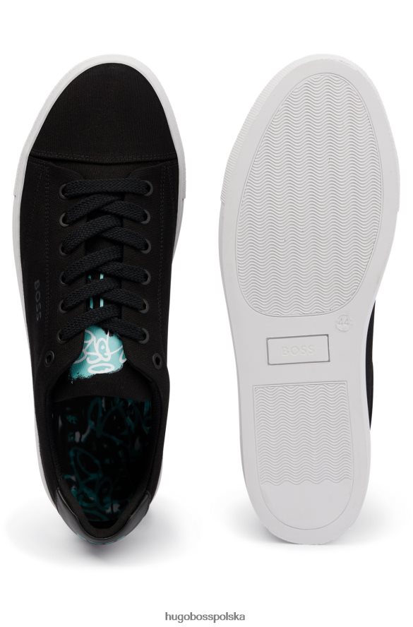 Hugo Boss Czarne buty sportowe hugo o niskiej cholewce z bawełnianą cholewką i detalami z logo czarny R0X0H64833