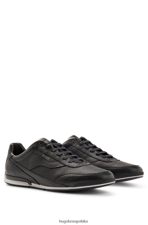 Hugo Boss Czarne buty sportowe hugo o niskiej cholewce z perforowanej i ziarnistej skóry czarny R0X0H64765