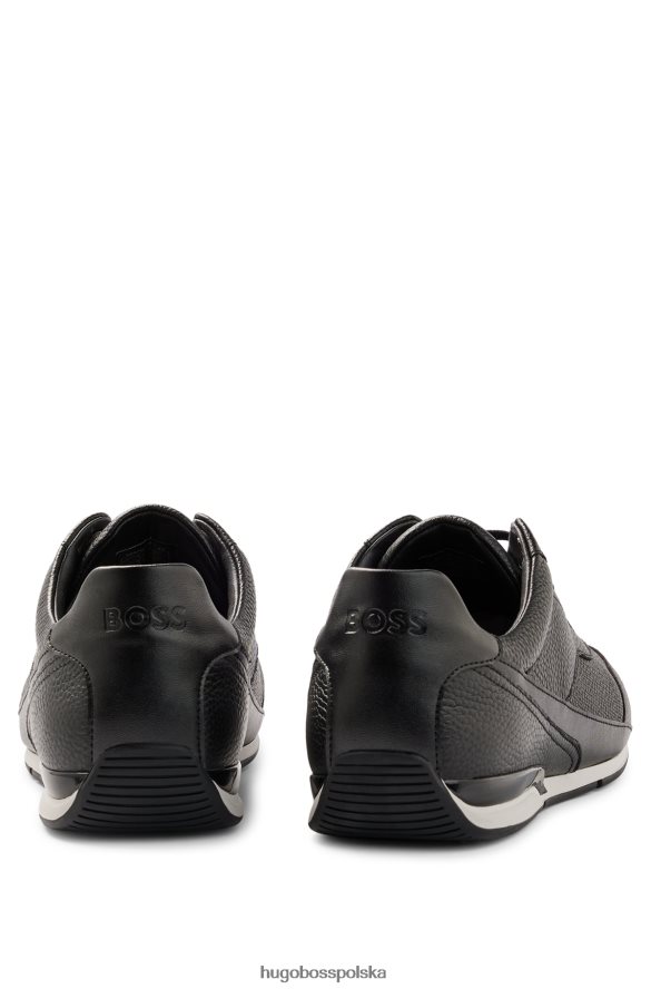 Hugo Boss Czarne buty sportowe hugo o niskiej cholewce z perforowanej i ziarnistej skóry czarny R0X0H64765