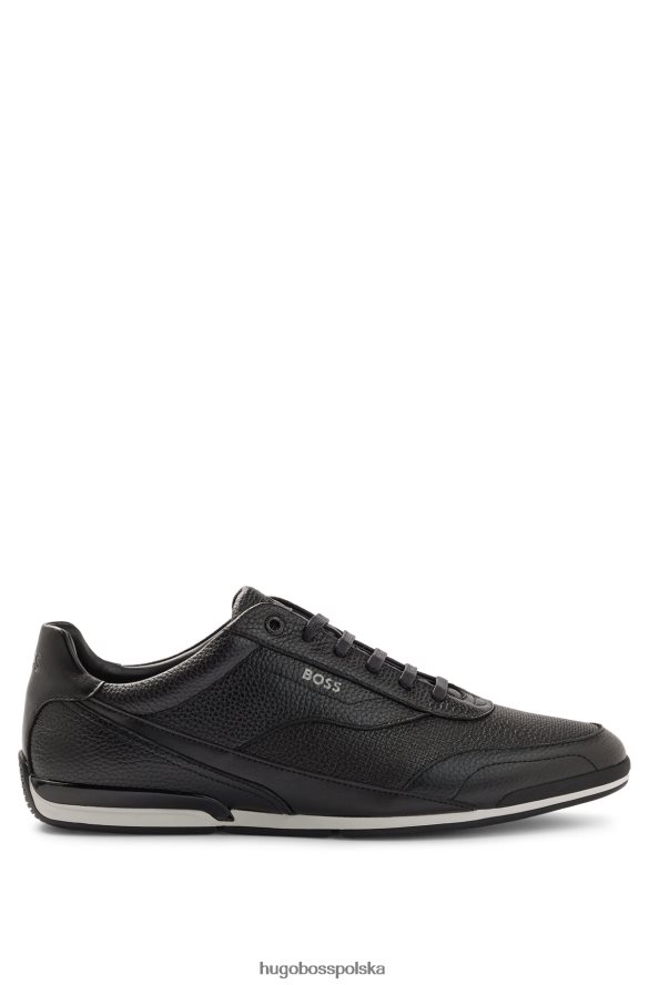 Hugo Boss Czarne buty sportowe hugo o niskiej cholewce z perforowanej i ziarnistej skóry czarny R0X0H64765