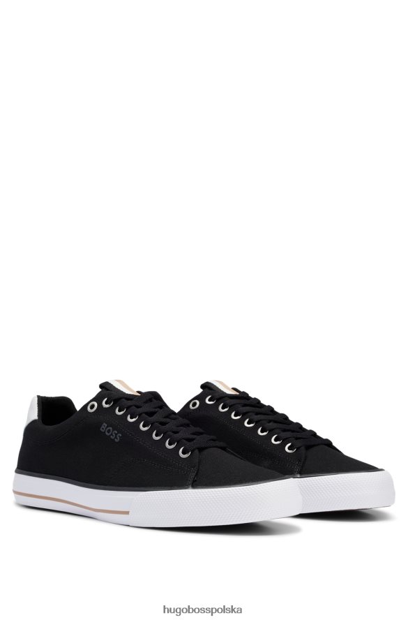 Hugo Boss Czarne buty sportowe hugo z bawełnianego płótna z charakterystycznymi paskami w kolorze czarnym czarny R0X0H64696