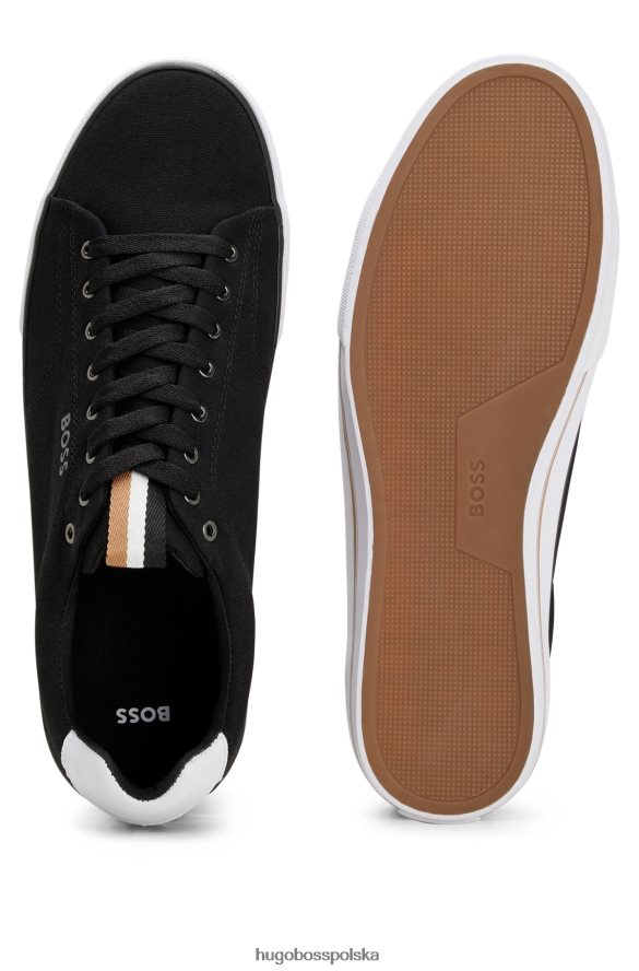 Hugo Boss Czarne buty sportowe hugo z bawełnianego płótna z charakterystycznymi paskami w kolorze czarnym czarny R0X0H64696