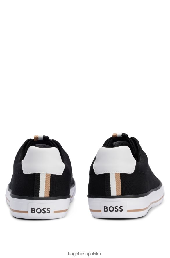 Hugo Boss Czarne buty sportowe hugo z bawełnianego płótna z charakterystycznymi paskami w kolorze czarnym czarny R0X0H64696