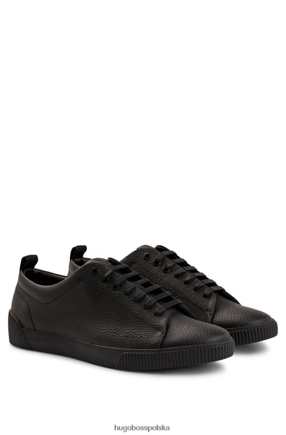Hugo Boss Czarne buty sportowe hugo ze skóry ziarnistej z taśmą z logo czarny R0X0H64786