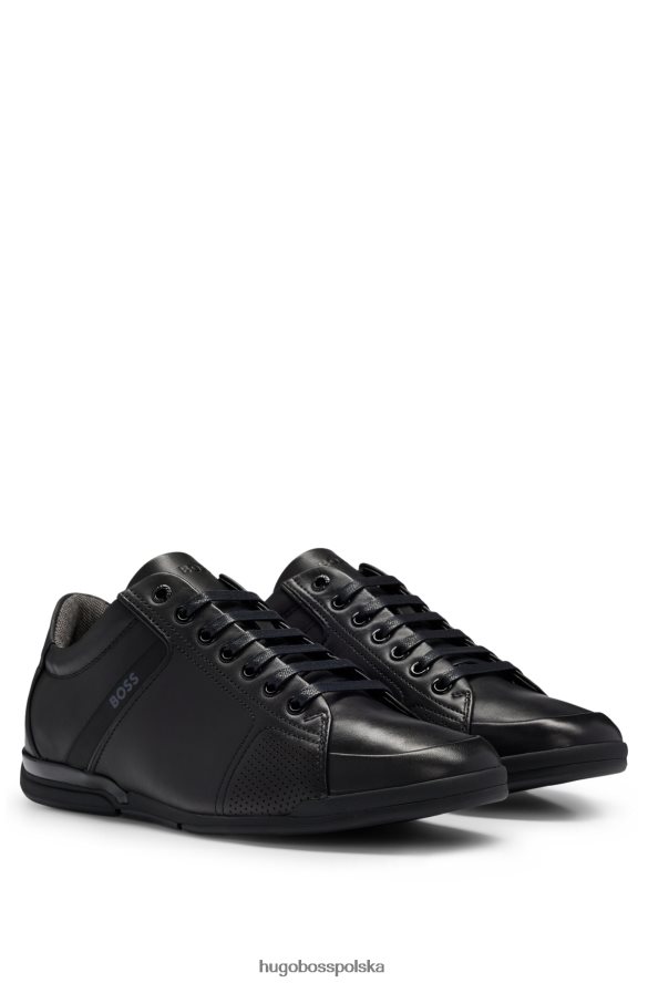 Hugo Boss Czarne skórzane buty sportowe hugo o niskiej cholewce z logo i gumowanymi detalami czarny R0X0H64745