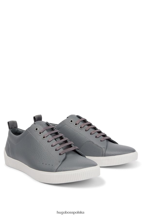 Hugo Boss Niskie buty sportowe ze skóry ziarnistej z taśmą z logo hugo szare szary R0X0H64788