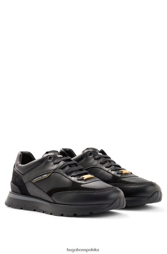 Hugo Boss Skórzane buty sportowe porsche x ze złotą naszywką na plecach czarny R0X0H64940