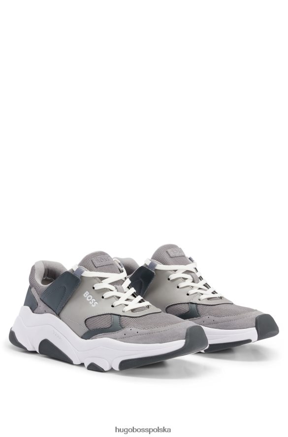 Hugo Boss Sznurowane buty sportowe z różnych materiałów i łączonej skóry Hugo w kolorze jasnoszarym jasnoszary R0X0H64653