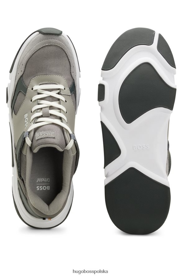 Hugo Boss Sznurowane buty sportowe z różnych materiałów i łączonej skóry Hugo w kolorze jasnoszarym jasnoszary R0X0H64653