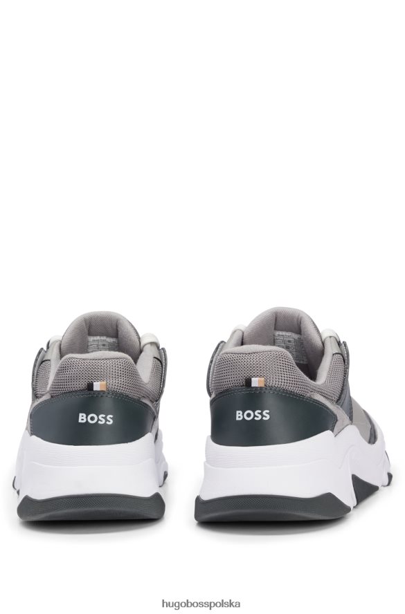 Hugo Boss Sznurowane buty sportowe z różnych materiałów i łączonej skóry Hugo w kolorze jasnoszarym jasnoszary R0X0H64653