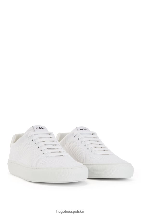 Hugo Boss białe, dzianinowe buty sportowe Hugo z cholewką z tkaniny Repreve biały R0X0H65036