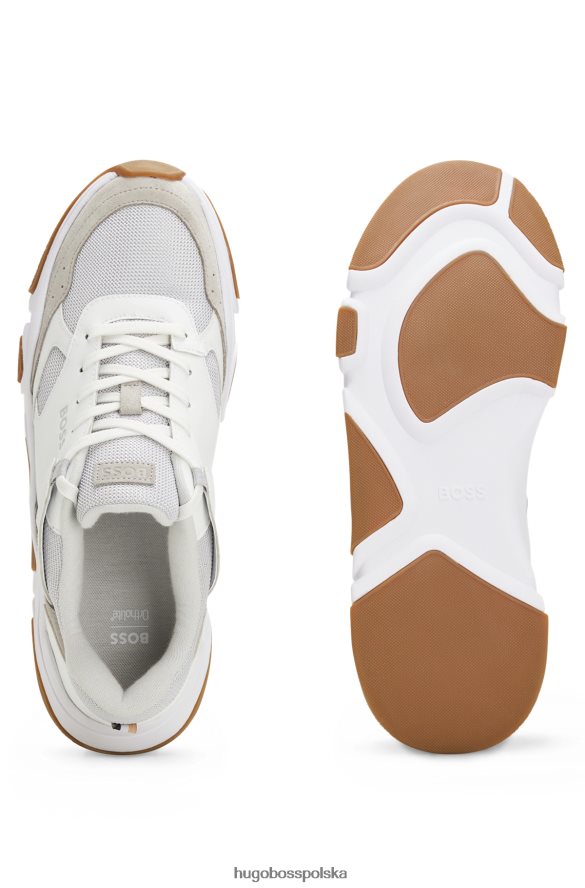 Hugo Boss białe sznurowane buty sportowe hugo z różnych materiałów i łączonej skóry biały R0X0H64654