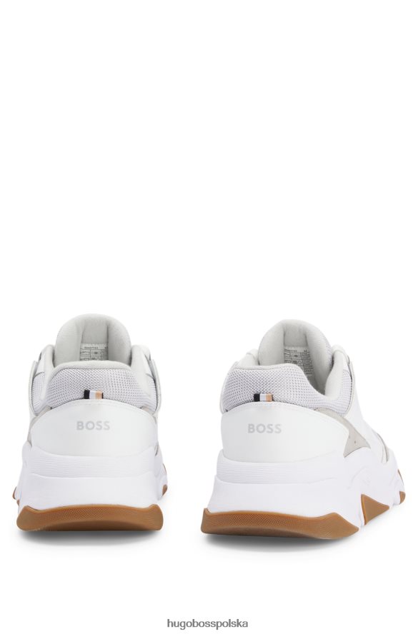 Hugo Boss białe sznurowane buty sportowe hugo z różnych materiałów i łączonej skóry biały R0X0H64654