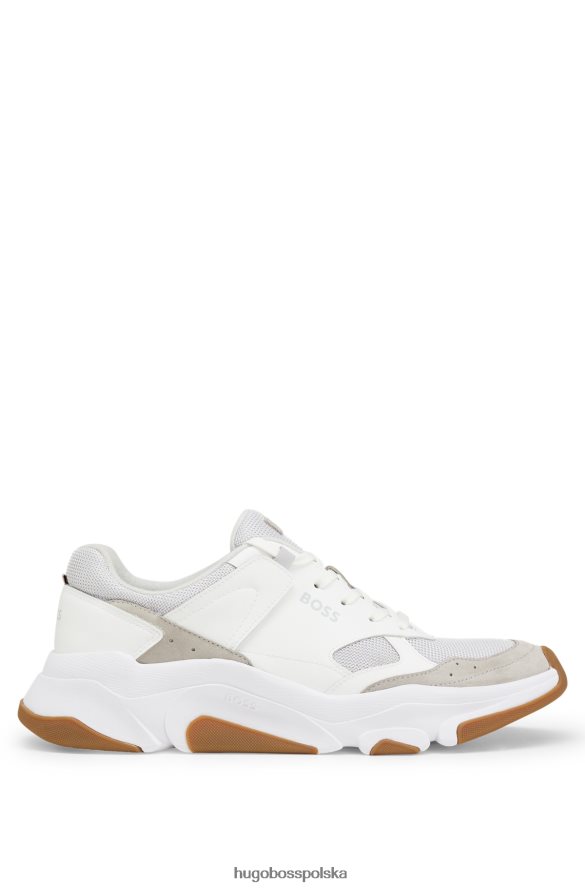 Hugo Boss białe sznurowane buty sportowe hugo z różnych materiałów i łączonej skóry biały R0X0H64654