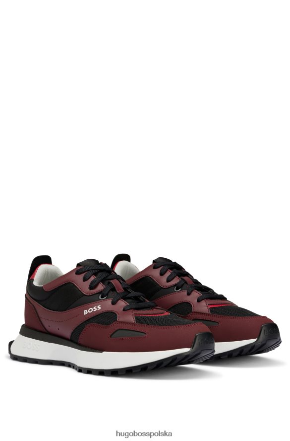 Hugo Boss buty sportowe hugo z różnych materiałów ze sztucznej skóry i siateczki w kolorze ciemnoczerwonym ciemno czerwony R0X0H64797