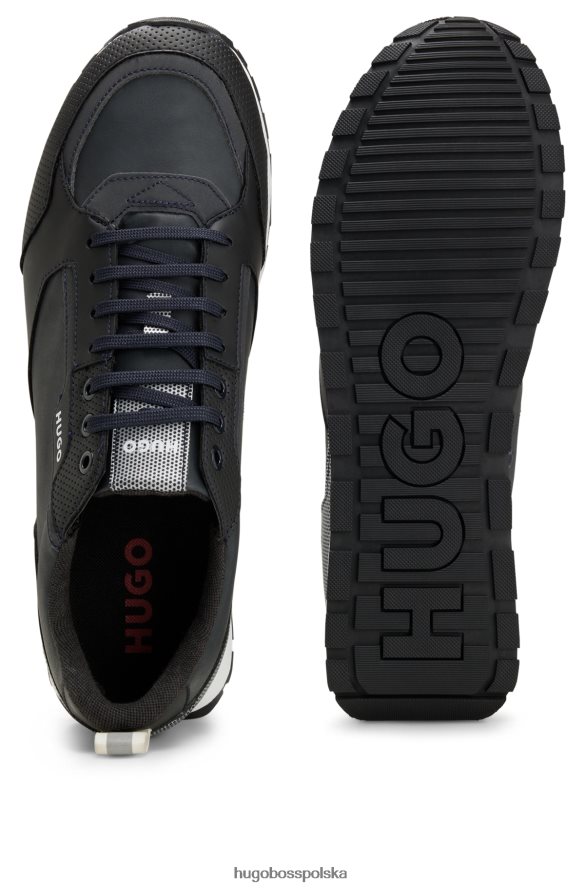 Hugo Boss buty sportowe w stylu biegowym ze sztucznej skóry i siateczki hugo w kolorze ciemnoniebieskim ciemny niebieski R0X0H65014