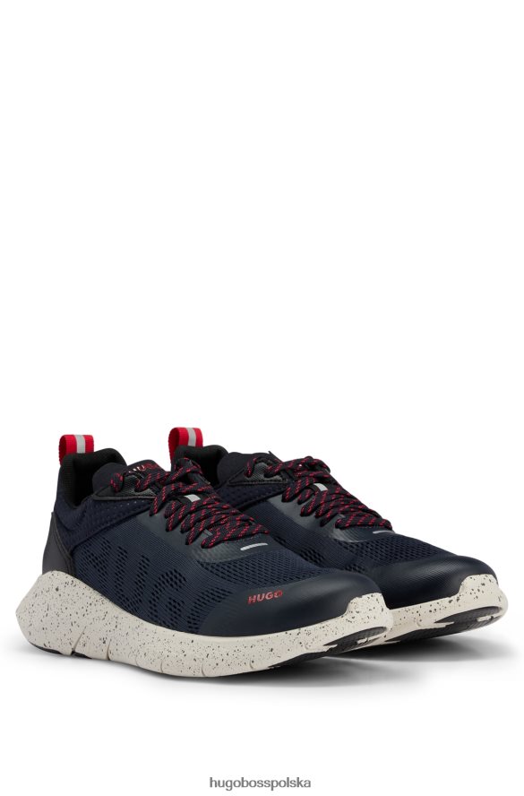 Hugo Boss buty sportowe z siatkową cholewką i ozdobnymi odblaskowymi detalami w kolorze ciemnoniebieskim hugo ciemny niebieski R0X0H65033